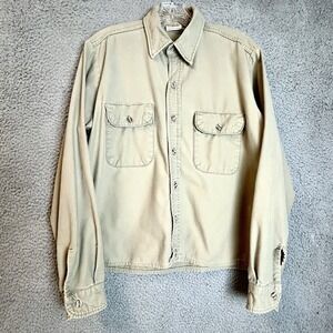 Vintage Five Brother Khaki Beige Cotton Work Shirt Cropped Size L Short Boxy